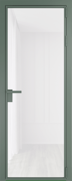 Алюминиевая дверь Profil Doors 1 AG Зеленый воск Белый триплекс