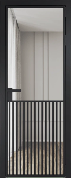 Алюминиевая дверь Profil Doors 15 AG Черный матовый Золотое шпион
