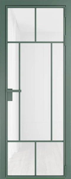 Алюминиевая дверь Profil Doors 10 AG Зеленый воск Белый триплекс
