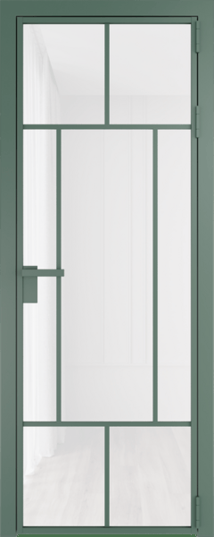 Алюминиевая дверь Profil Doors 10 AG Зеленый воск Белый триплекс