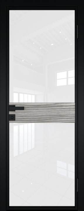 6AG Черный матовый RAL9005 стекло Белый триплекс вставка Дуб SKY Denim