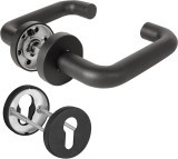Комплект Fuaro (Фуаро) дверных ручек с накладками под цилиндр FR.DH57.0219 NE (DH-0219 NE) 9x140 мм, BL-24 черный