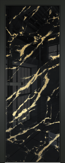 1AGN Черный матовый RAL9005 (с наличником) стекло Нефи черный узор золото