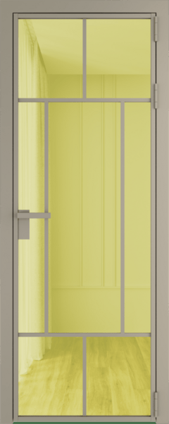 Алюминиевая дверь Profil Doors 10 AG Никель матовый Золото шпион