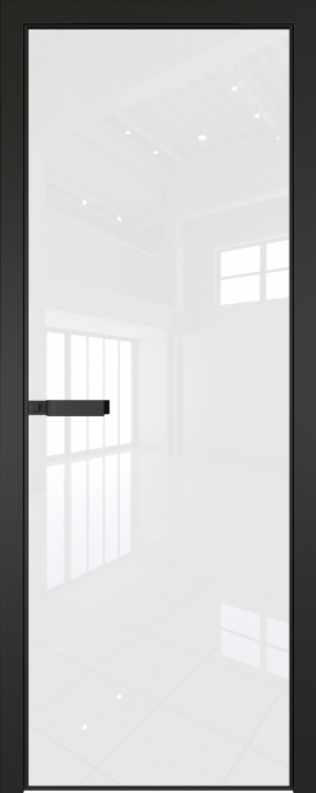 1AGN Черный матовый RAL9005 (с наличником) стекло Lacobel Белый лак